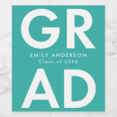 Étiquette Pour Bouteilles De Vin Turquoise | Graduation Gras (Étiquettes simples)