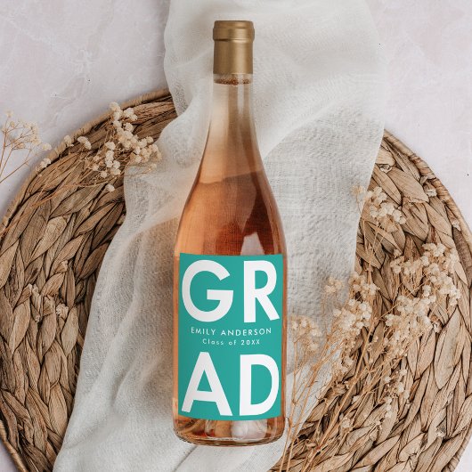 Étiquette Pour Bouteilles De Vin Turquoise | Graduation Gras