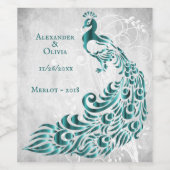 Étiquette Pour Bouteilles De Vin Turquoise Peacock Leaf Vine Mariage Vin Étiquette (Étiquettes simples)