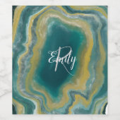 Étiquette Pour Bouteilles De Vin Turquoise vert Agate marbre Nom Abstrait Monogramm (Étiquettes simples)