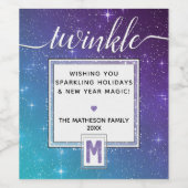 Étiquette Pour Bouteilles De Vin 🍷 Turquoise violet & Aquarelle à scintillement (Étiquettes simples)