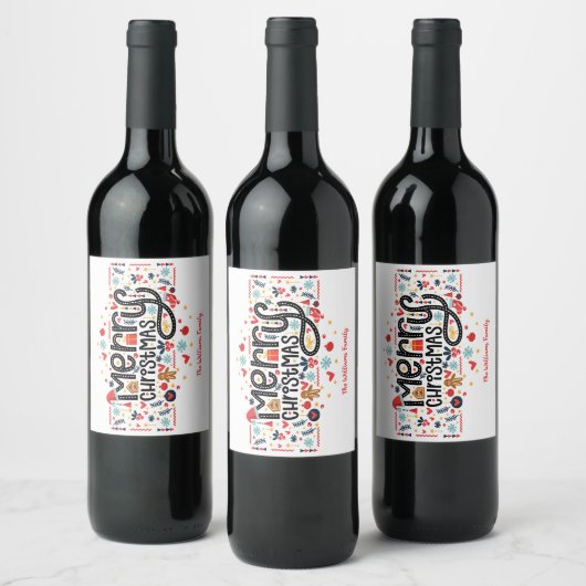 Étiquette Pour Bouteilles De Vin Typographe de Merry Christmas (Bouteilles)