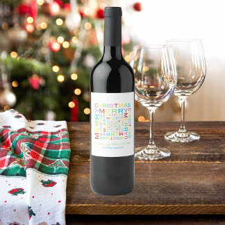 Étiquette Pour Bouteilles De Vin Typographie joyeuse et colorée de Noël