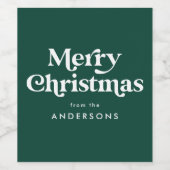 Étiquette Pour Bouteilles De Vin Typographie rétro Joyeux Noël vert (Étiquettes simples)