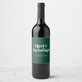 Étiquette Pour Bouteilles De Vin Typographie rétro Joyeux Noël vert (Devant)