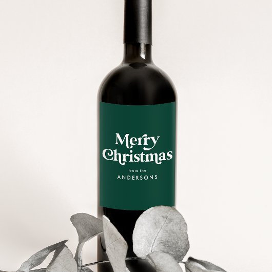 Étiquette Pour Bouteilles De Vin Typographie rétro Joyeux Noël vert
