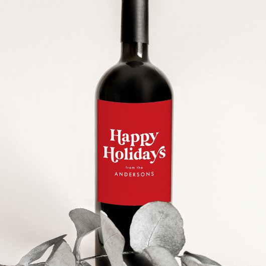 Étiquette Pour Bouteilles De Vin Typographie rétro Red Happy Holidays
