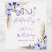 Étiquette Pour Bouteilles De Vin Un an Flutted Butterfly premier anniversaire Flora (Étiquettes simples)