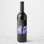 Étiquette Pour Bouteilles De Vin Un chat noir sur une Pleine lune de fil (Devant)