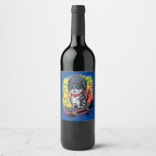 Étiquette Pour Bouteilles De Vin Un design unique et amusant avec un chat élégant n