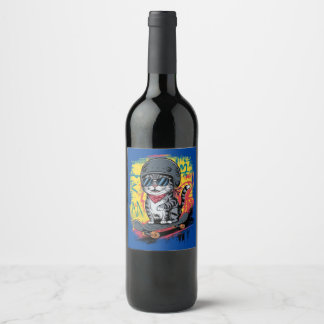 Étiquette Pour Bouteilles De Vin Un design unique et amusant avec un chat élégant n