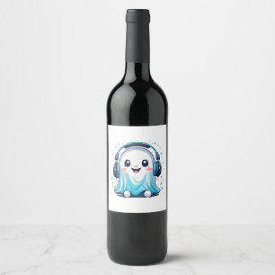 Étiquette Pour Bouteilles De Vin Un fantôme avec des écouteurs sur la tête