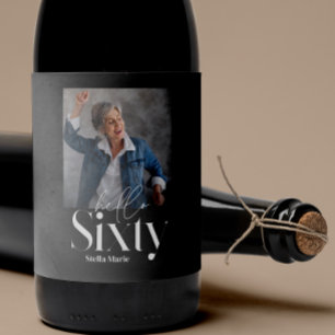 Étiquette Pour Bouteilles De Vin Un minimum moderne simple noir 60e anniversaire