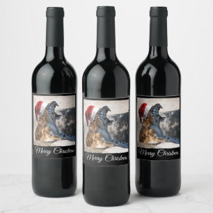 Étiquette Pour Bouteilles De Vin Un tigre rugissant portant un chapeau de Père Noël