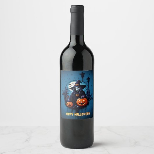 Étiquette Pour Bouteilles De Vin Une scène d'Halloween éffrayante (Devant)