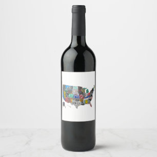 Étiquette Pour Bouteilles De Vin US American United States Map Flag License Plate A