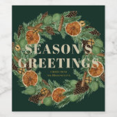 Étiquette Pour Bouteilles De Vin Vacances Aquarelle Séchée Orange Pine Wreath (Étiquettes simples)