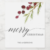 Étiquette Pour Bouteilles De Vin Vacances Berries rouges vertes (Étiquettes simples)