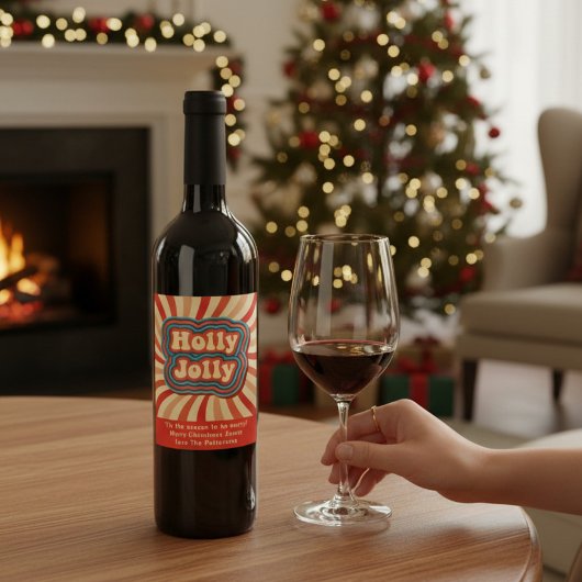 Étiquette Pour Bouteilles De Vin Vacances de Noël rétro Holly Jolly Typographie