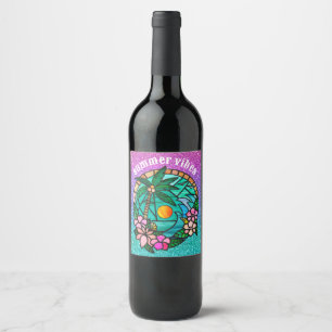 Étiquette Pour Bouteilles De Vin Vacances d'été plage océan au coucher du soleil.
