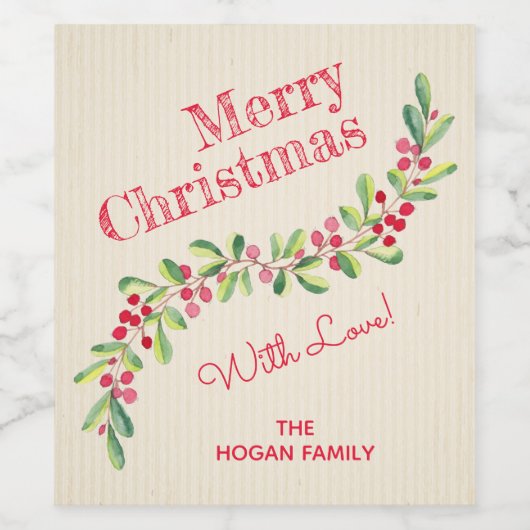 Étiquette Pour Bouteilles De Vin Vacances vertes aquarelle (Étiquettes simples)