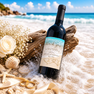 Étiquette Pour Bouteilles De Vin Vagues de l'océan bleu Mariage tropical sur la pla