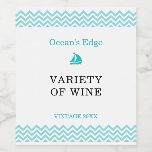 Étiquette Pour Bouteilles De Vin Vagues d'océan bleu moderne (Étiquettes simples)