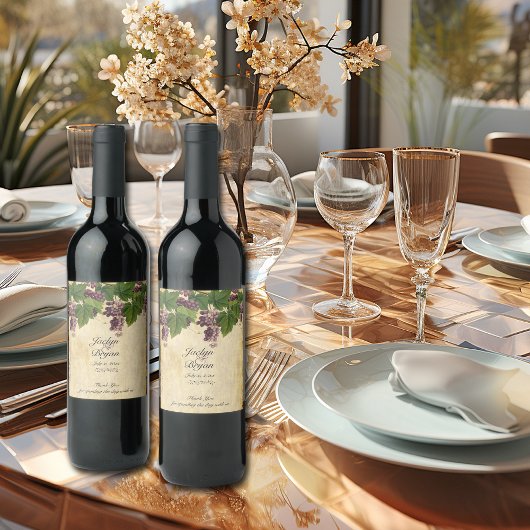 Étiquette Pour Bouteilles De Vin Vaisseau mariage, Vignoble Aquarelle Rustique