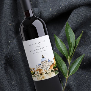 Étiquette Pour Bouteilles De Vin Vatican Rome Italie Aquarelle Paysage Mariage