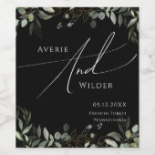 Étiquette Pour Bouteilles De Vin Végétal Fantaisiste Noir et Or | Mariage (Étiquettes simples)