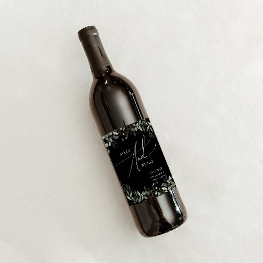 Étiquette Pour Bouteilles De Vin Végétal Fantaisiste Noir et Or | Mariage
