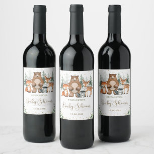 Étiquette Pour Bouteilles De Vin Végétal mignon Forêt Baby shower Animaux