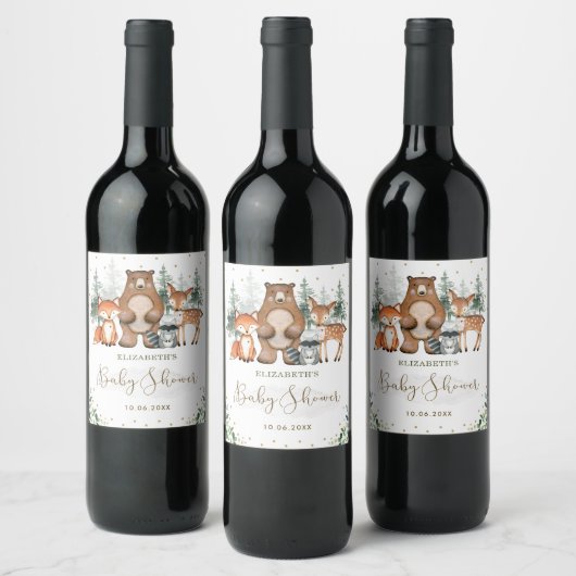 Étiquette Pour Bouteilles De Vin Végétal mignon Forêt Baby shower Animaux (Bouteilles)