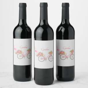 Étiquette Pour Bouteilles De Vin Vélo floral rose Whimsical Personnalisé