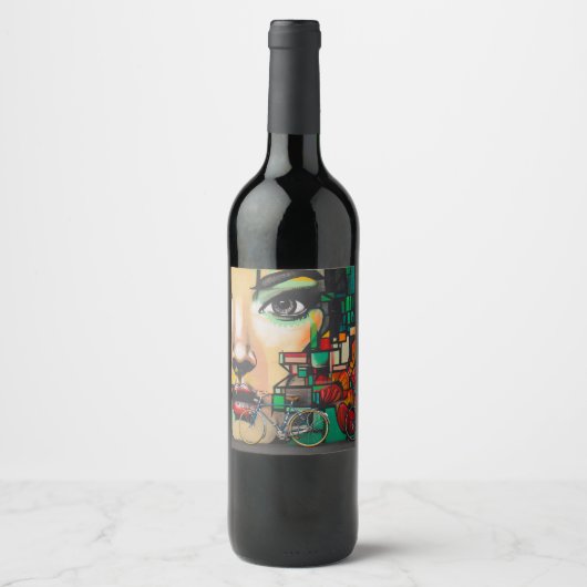Étiquette Pour Bouteilles De Vin Vélos sur le mur de Graffiti (Devant)