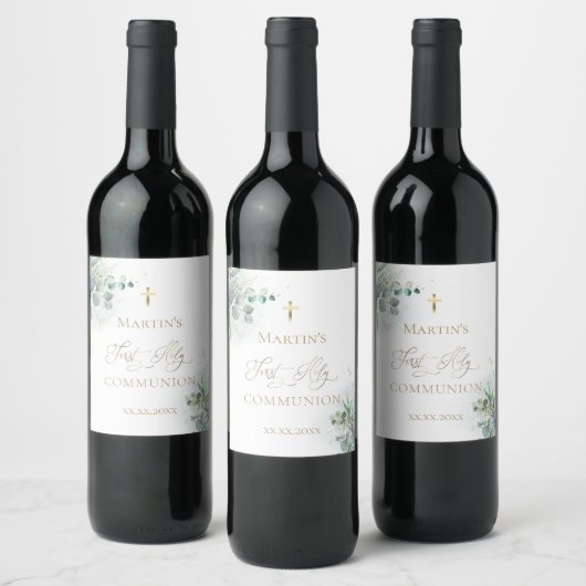Étiquette Pour Bouteilles De Vin verdure aquarelle Première communion (Bouteilles)