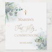 Étiquette Pour Bouteilles De Vin verdure aquarelle Première communion (Étiquettes simples)