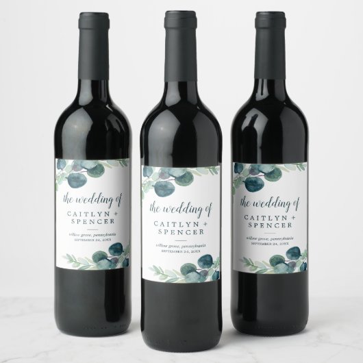 Étiquette Pour Bouteilles De Vin Verdure luxuriante et Mariage d'Eucalyptus (Bouteilles)