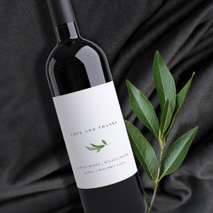 Étiquette Pour Bouteilles De Vin Verdure minimale du feuillage Merci Mariage