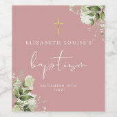 Étiquette Pour Bouteilles De Vin Verdure rustique Floral Dusty Rose rose Baptême (Étiquettes simples)