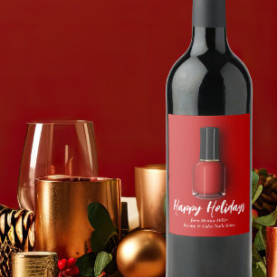 Étiquette Pour Bouteilles De Vin Vernis à Ongles Rouge Joyeux Noël Salon de Beauté