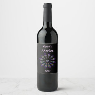 Étiquette Pour Bouteilles De Vin Verre verni noir et violet Mandala Vin Étiquette
