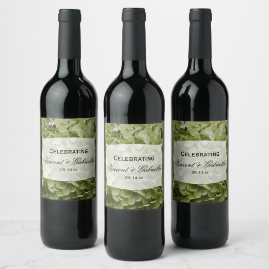 Étiquette Pour Bouteilles De Vin Vert Annabelle Hydrangea Fleurs Mariage (Bouteilles)