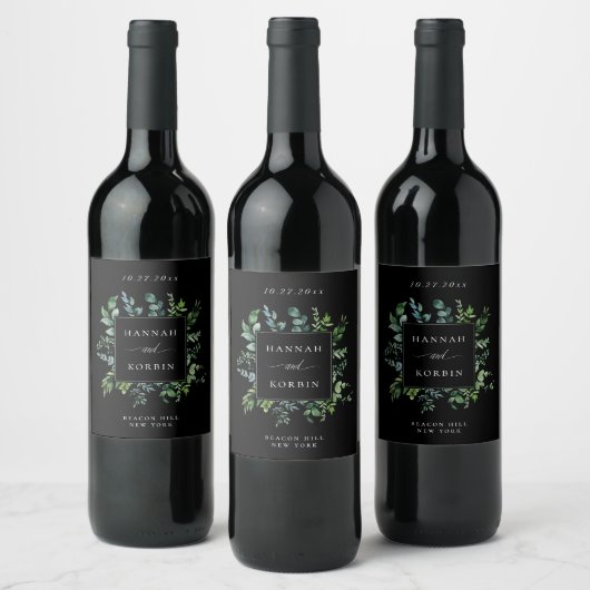 Étiquette Pour Bouteilles De Vin Vert botanique moderne Mariage noir (Bouteilles)