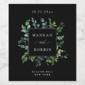 Étiquette Pour Bouteilles De Vin Vert botanique moderne Mariage noir (Étiquettes simples)