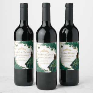 Étiquette Pour Bouteilles De Vin Vert Émeraude Floral Quinceañera Or Vintage