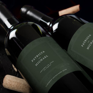 Étiquette Pour Bouteilles De Vin Vert foncé mariage simple élégant personnalisé