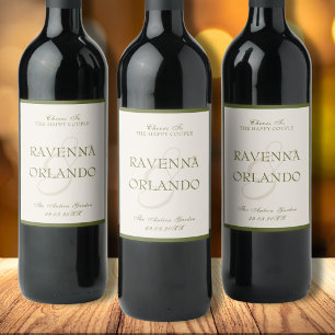 Étiquette Pour Bouteilles De Vin Vert olive argent ancien esthétique mariage ivoire