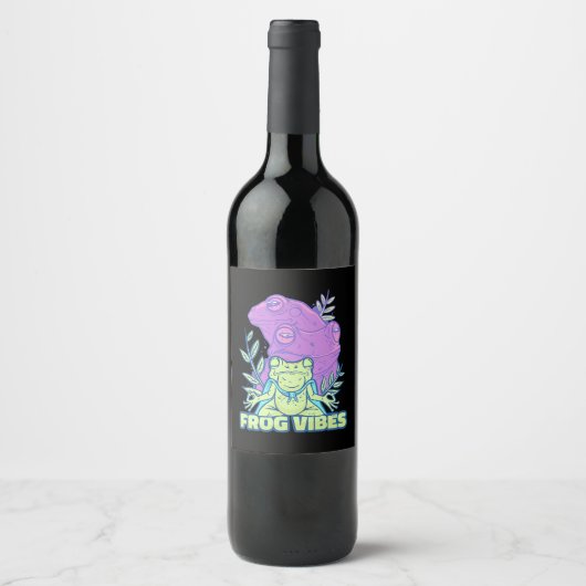 Étiquette Pour Bouteilles De Vin Vibes de grenouille de yoga (Devant)