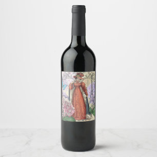 Étiquette Pour Bouteilles De Vin Victorian Femme Rouge Classy Coloré